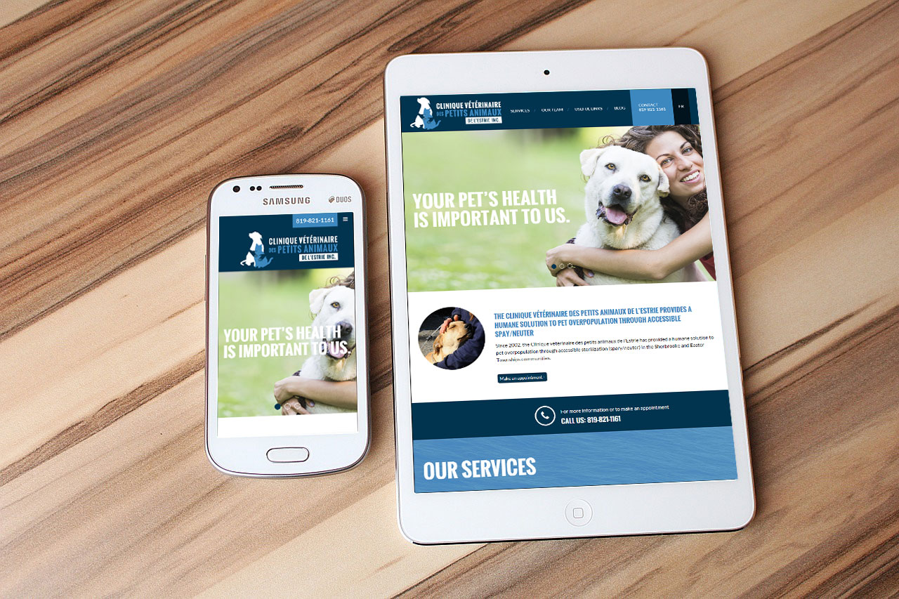 Présentation de la nouvelle plateforme mobile du nouveau site Web de la Clinique vétérinaire des petits animaux de l'Estrie